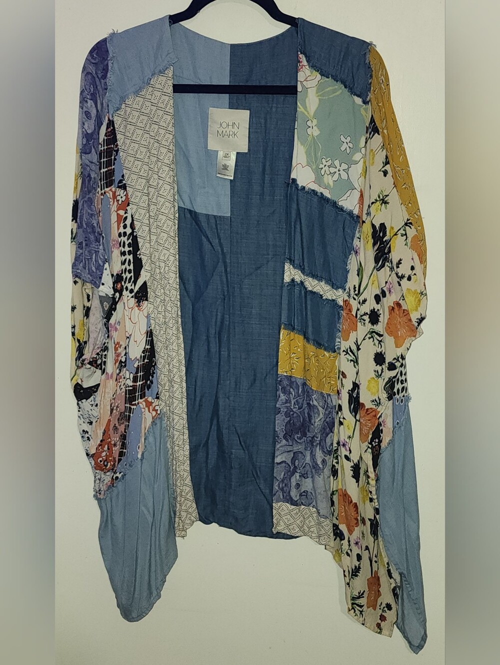 John Mark Patchwork Floral Blue Boho Kimono
